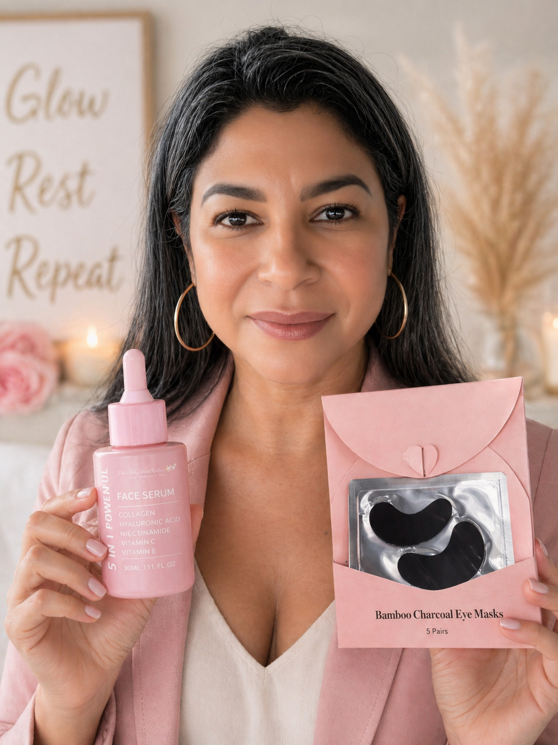 ✨ Bright Eyes & Glow Duo — 5-in-1 Face Serum + Bamboo Charcoal Eye Patches