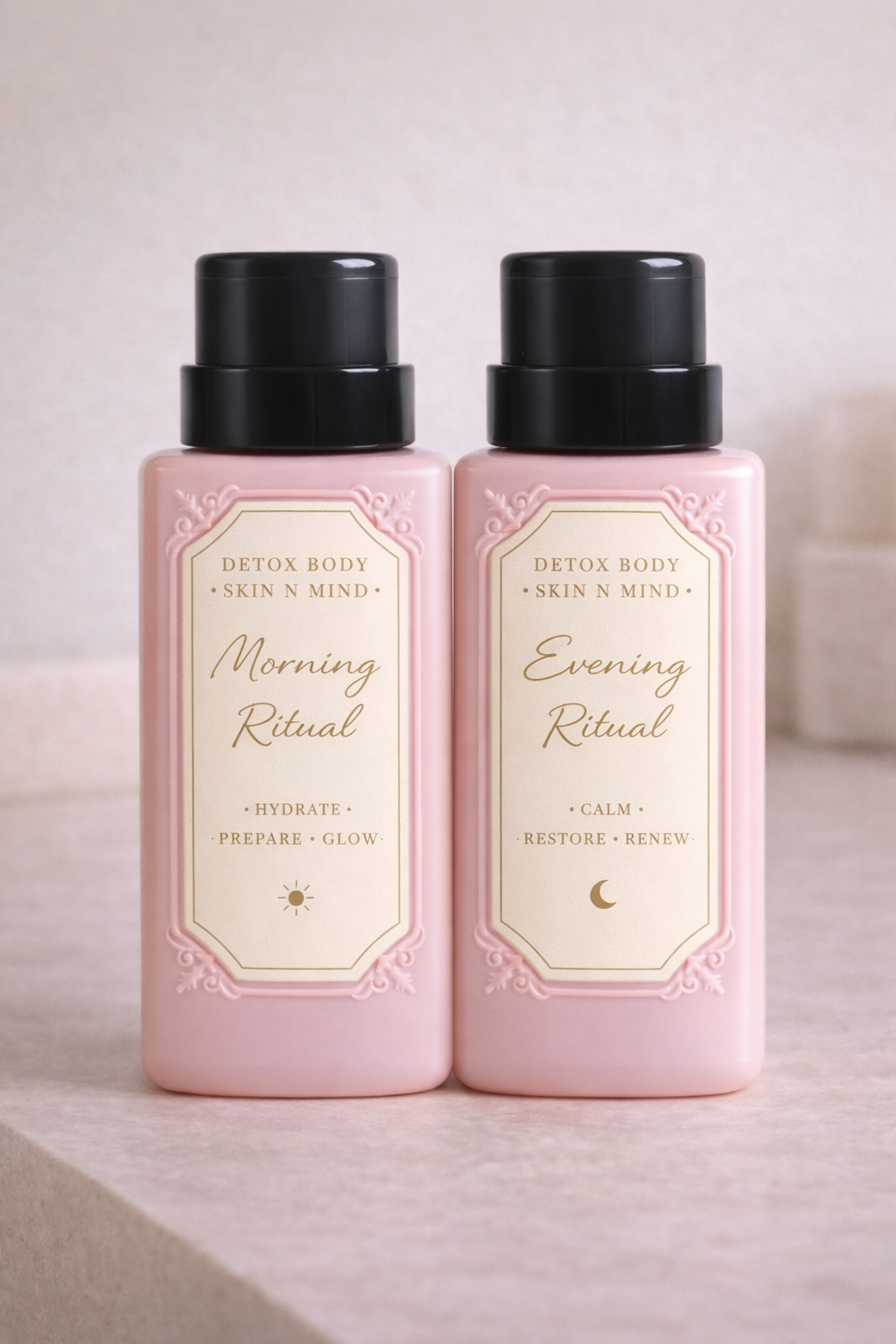 Morning & Night Toner Bottles – Refillable Skincare Organizer Set