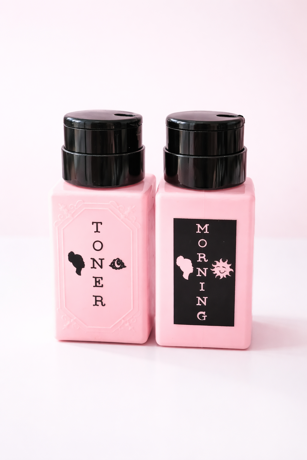 Morning & Night Toner Bottles – Refillable Skincare Organizer Set