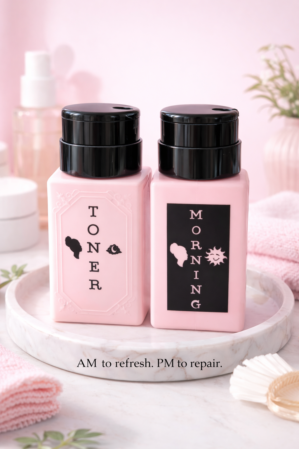 Morning & Night Toner Bottles – Refillable Skincare Organizer Set